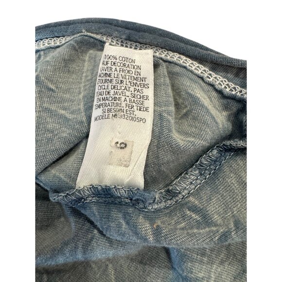 GUESS Denim Rebellion Distressed Graphic T-Shirt Blue Crinkle Wash XL Streetwear - Picture 9 of 9